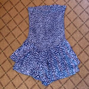 We're All Pretty Girls Blue Strapless romper w ruffles NWOT S